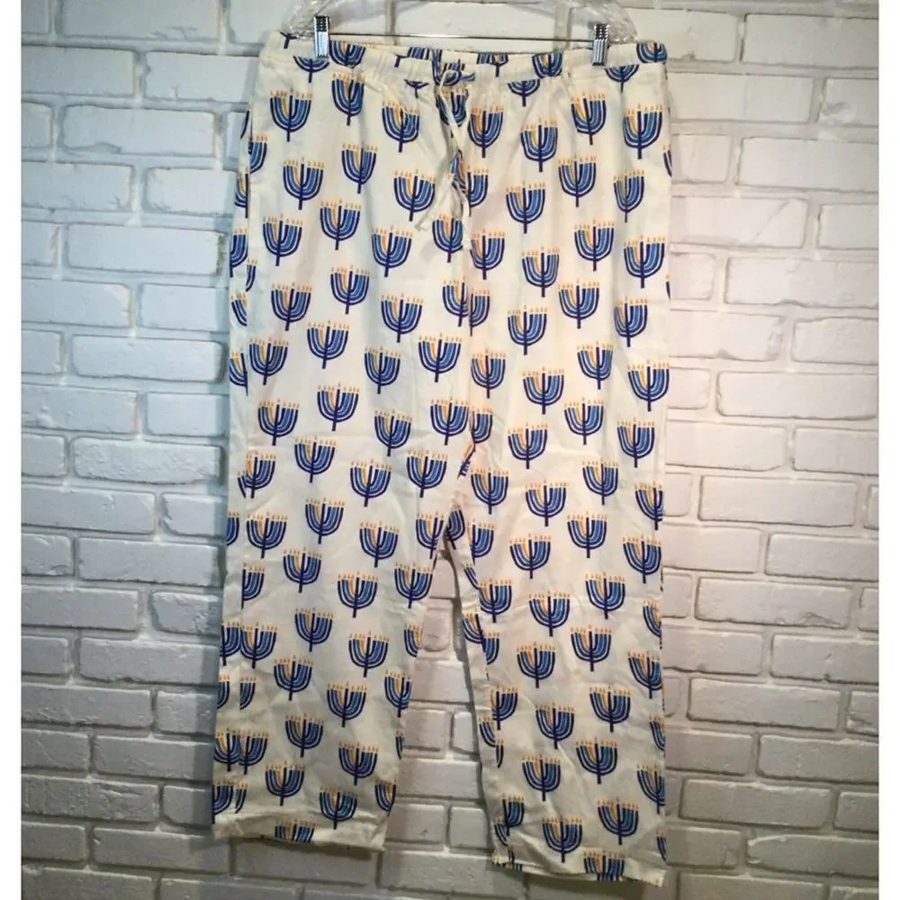 Hanna Andersson‎ XL Menorah Print Cotton Flannel Pajama Pants Lounge Holiday Men